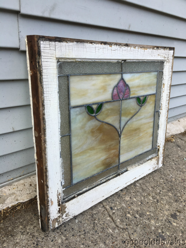 Antique Chicago Bungalow Style Stained Leaded Hammered Glass Window