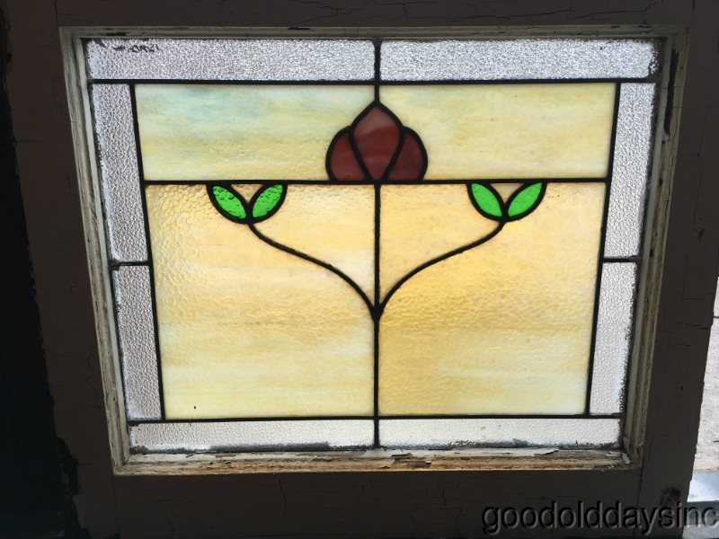 Antique Chicago Bungalow Style Stained Leaded Hammered Glass Window