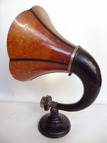 Working 1925 Burns Pyralin Amber Horn Radio Speaker - Tortoise Shell