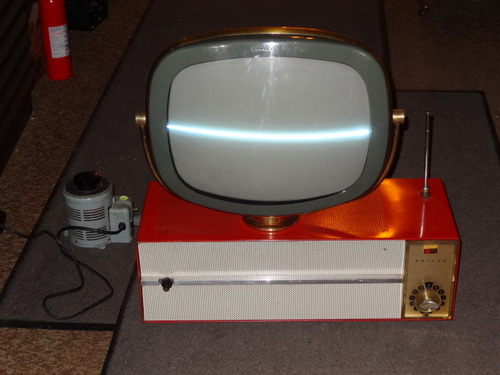 Vintage Red Philco Predicta Princess Model Television - TV Powers Up