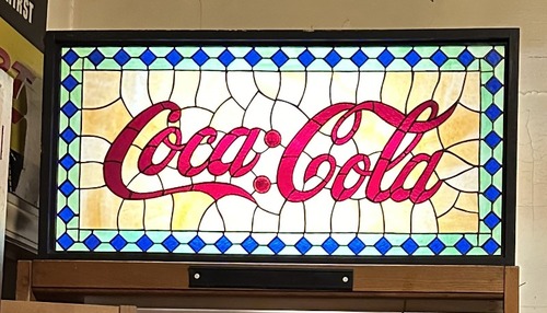 Vintage Stained Glass Coca Cola Sign Stain Glass Transom Window Light Box