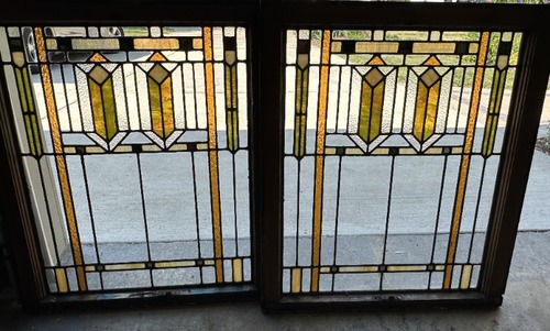 4 Antique Arts & Crafts Stained Leaded Glass Windows Circa 1910 33" x 28"
