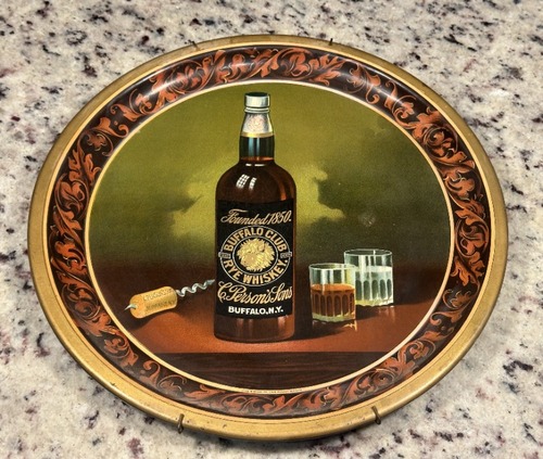 Original Antique Buffalo Club Rye Whiskey Serving Tray