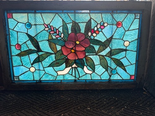 Beautiful Chicago Victorian Stained Leaded Glass Window Blue Ripple Egg Jewels