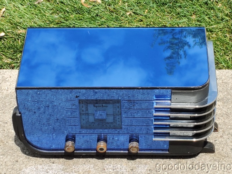 Vintage 1937 Sparton Model 537 Blue Mirror Art Deco Sled Table Radio - Works