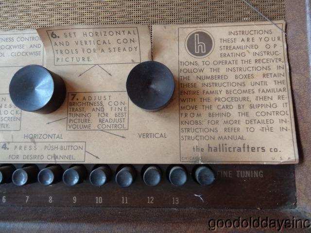 Rare All Original 1948 Hallicrafters TV Model 514 Portable Pushbutton Television