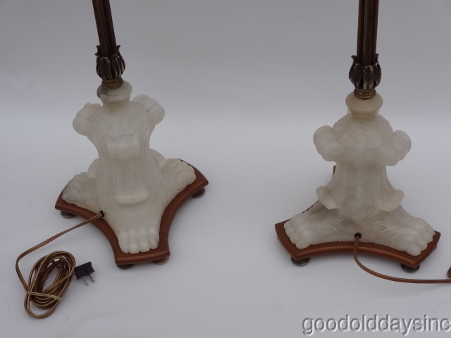 Exceptional Pair of 1920s Brass & Alabaster Candelabra/Torchiere Floor Lamps