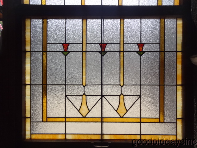 Pair of Antique Double Hung, Stained Glass Privacy Windows 40 x 62 (combined)