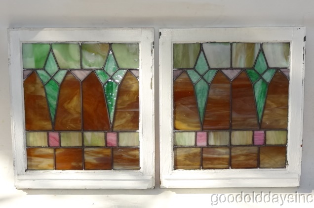 Pair of Colorful Stained Glass Bungalow Windows 22" x 25" - Chicago Privacy Glass