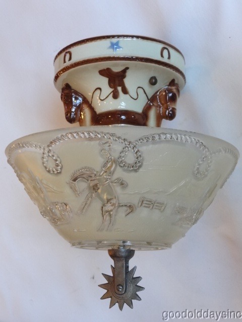 1930s Western/ Cowboy Ceiling Light Fixture Porcelain by Porcelier Fixture NOS