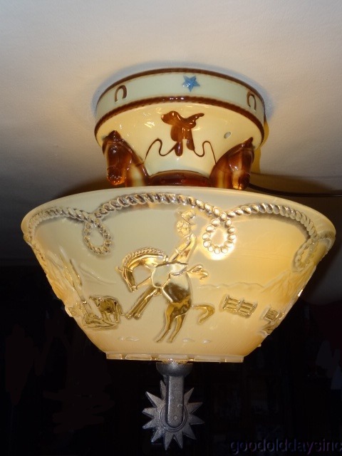 1930s Western/ Cowboy Ceiling Light Fixture Porcelain by Porcelier Fixture NOS