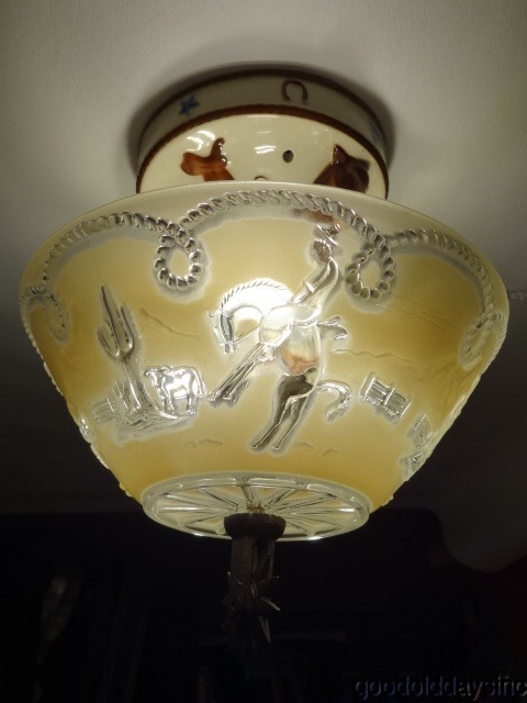 1930s Western/ Cowboy Ceiling Light Fixture Porcelain by Porcelier Fixture NOS
