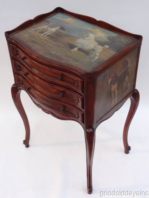 THEODORE ALEXANDER Dog Table / 3 Drawer Nightstand / Side Table / Hunting/Poodle