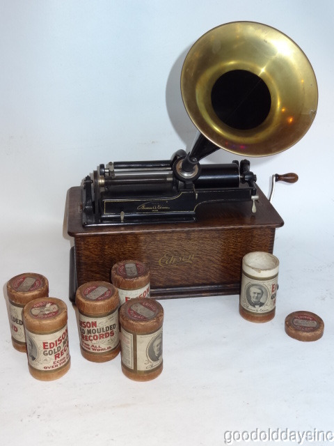 Edison Home Cylinder Oak Phonograph w Lid Reproducer Crank Original