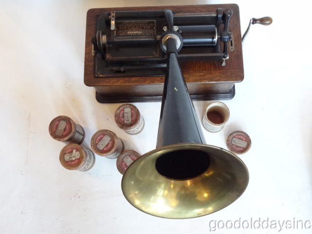 Edison Home Cylinder Oak Phonograph w Lid Reproducer Crank Original