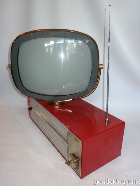 Vintage Red Philco Predicta Princess Model Television - TV Powers Up