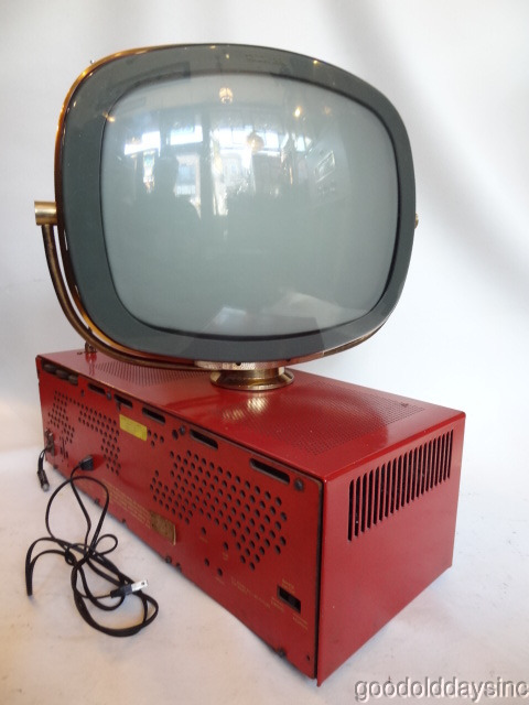 Vintage Red Philco Predicta Princess Model Television - TV Powers Up