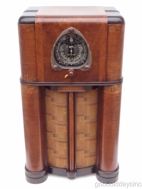 1937 Art Deco Zenith Radio Console model 12-S-265 Restored w Aux Input - 12S265