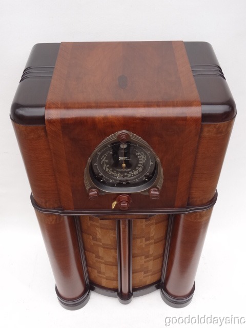 1937 Art Deco Zenith Radio Console model 12-S-265 Restored w Aux Input - 12S265