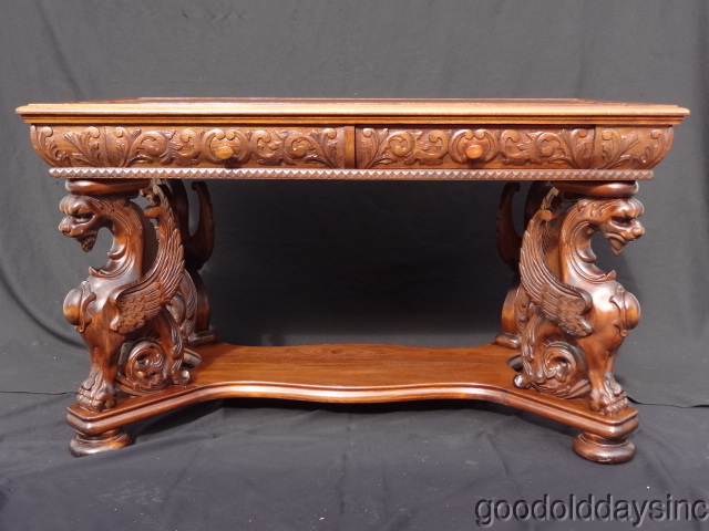 Partners Desk w/ Carved Griffins - Library Table - R.J. Horner - 50 in x 30 in