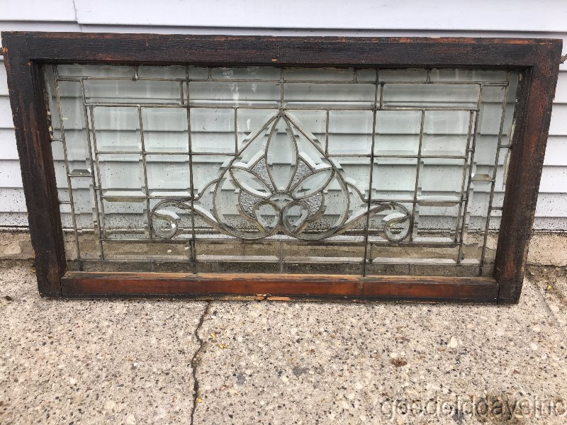 Antique Chicago Beveled Leaded Glass Transom Window 42" x 22" Circa 1900