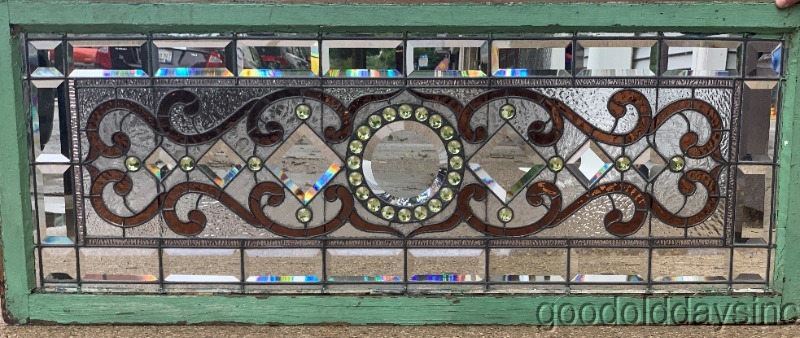 Antique Chicago Victorian Stained Leaded Glass Window w/ Bevels and Jewels 56" 22"