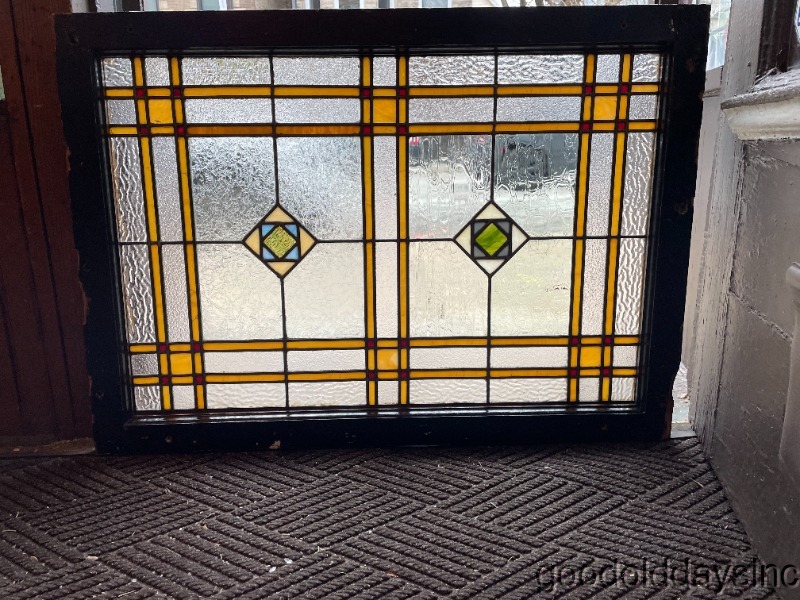 Antique Chicago Arts & Crafts Stained Leaded Glass Window 38" x 27" Circa 1910