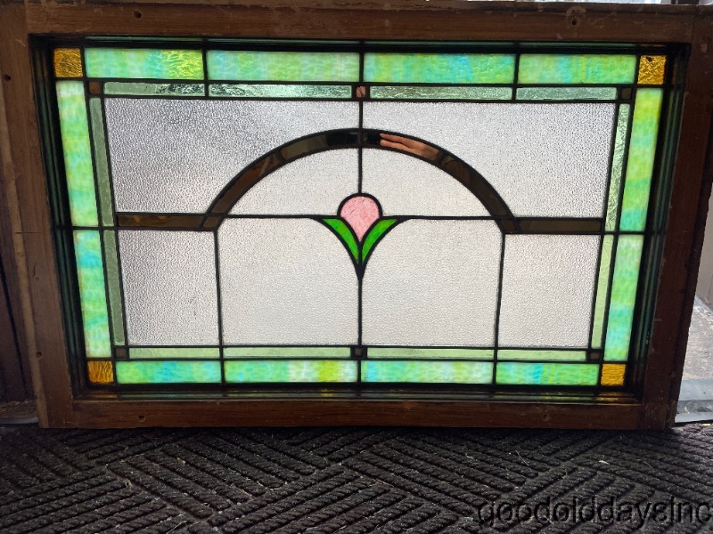 Antique 1920s Chicago Bungalow Stained Leaded Glass Transom Window