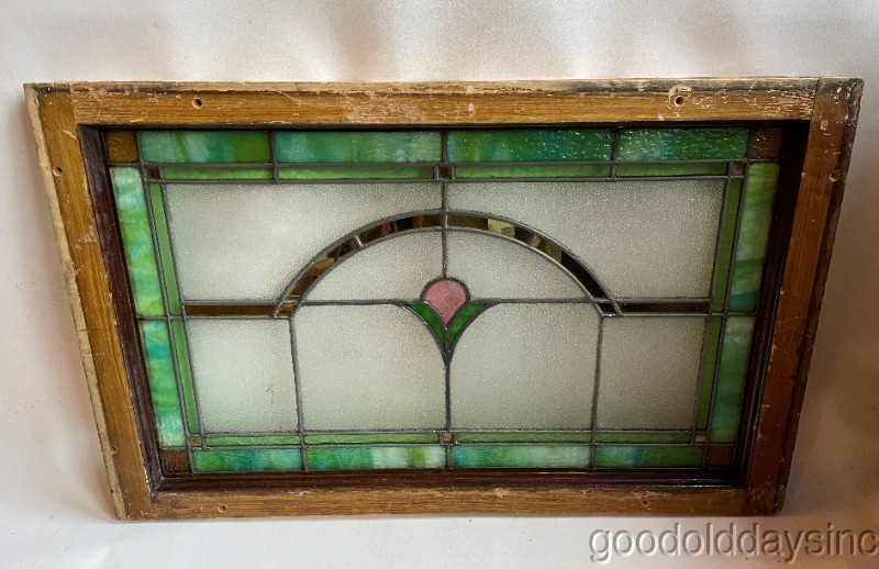 Antique 1920s Chicago Bungalow Stained Leaded Glass Transom Window 34" x 21"