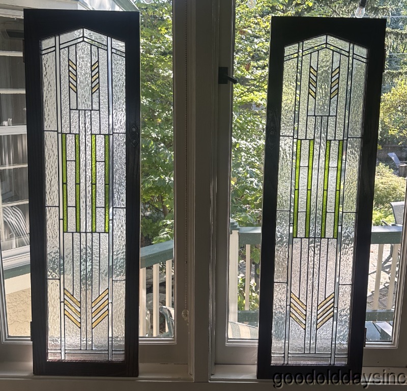 2 of 4 Arts & Crafts Prairie Style Stained Leaded Glass Cabinet Doors / Window 47x14