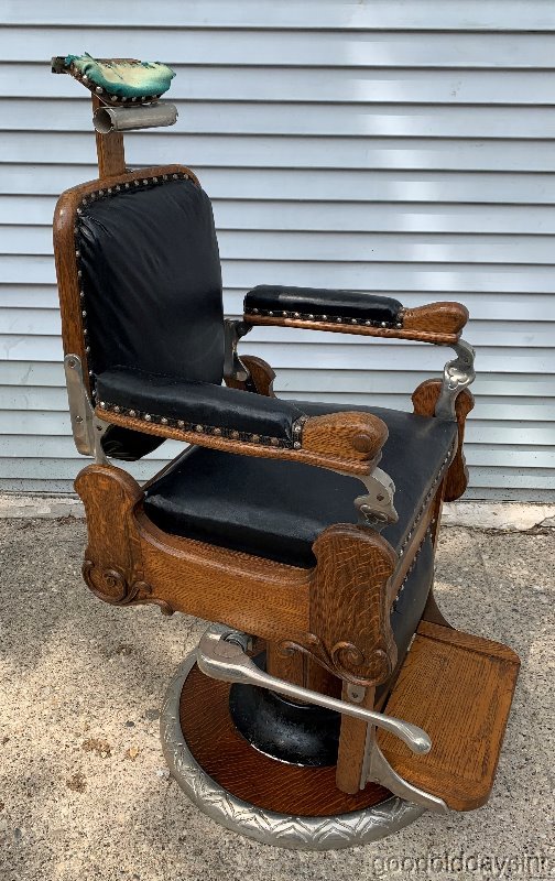 Antique Louis Hanson Oak Barber Chair Made in Chicago