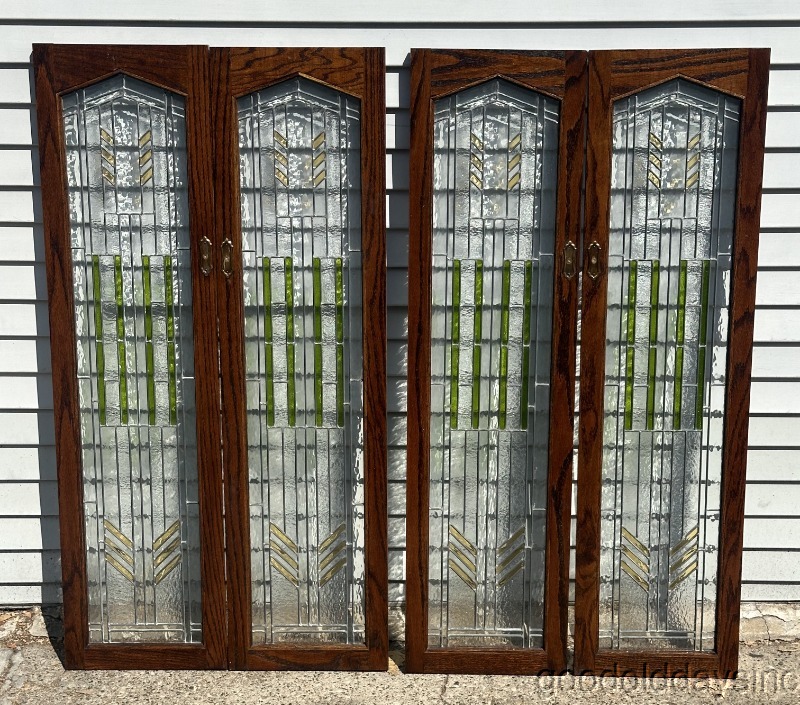 2 of 4 Arts & Crafts Stained Leaded Glass Cabinet Doors / Window