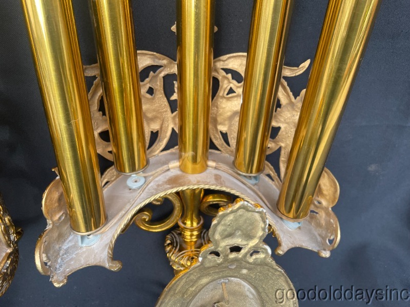 Pair of Large Ornate 1920s Gold Gilt Brass 5 Light Wall Sconce - Tivoli Theater