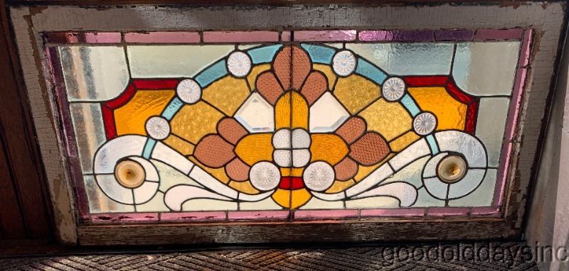 Antique Victorian Stained Leaded Glass Transom Window from Chicago 42" x 20"