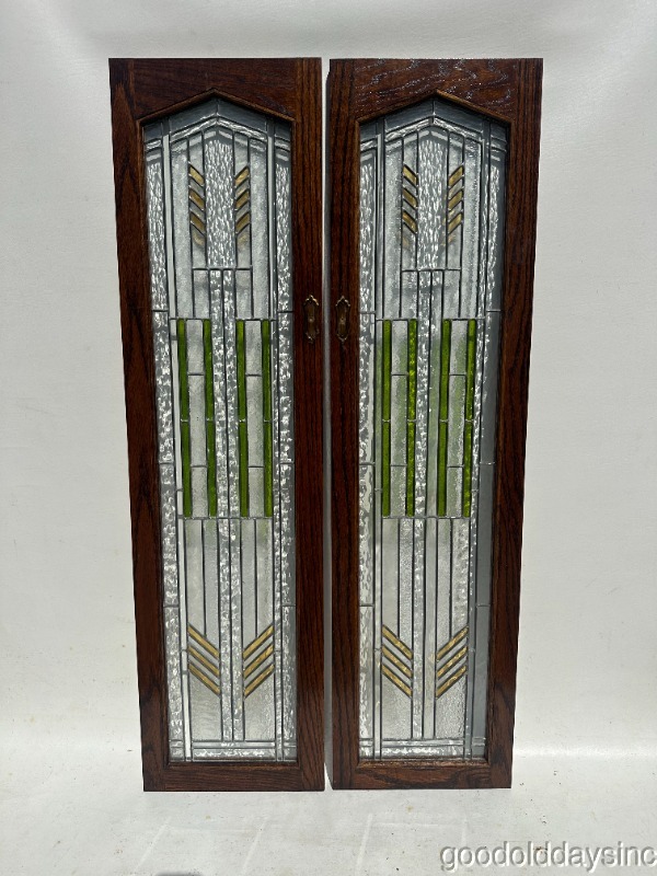 2 of 4 Arts & Crafts Stained Leaded Glass Cabinet Doors / Window