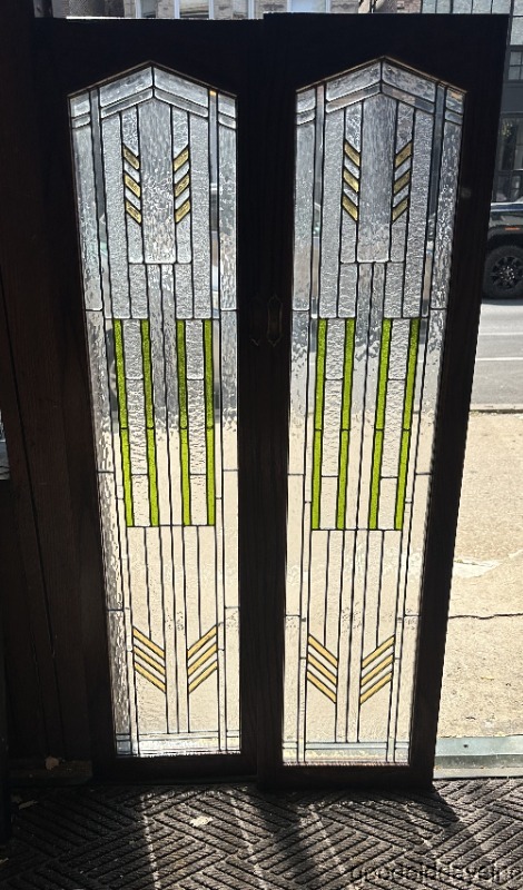 2 of 4 Arts & Crafts Stained Leaded Glass Cabinet Doors / Window