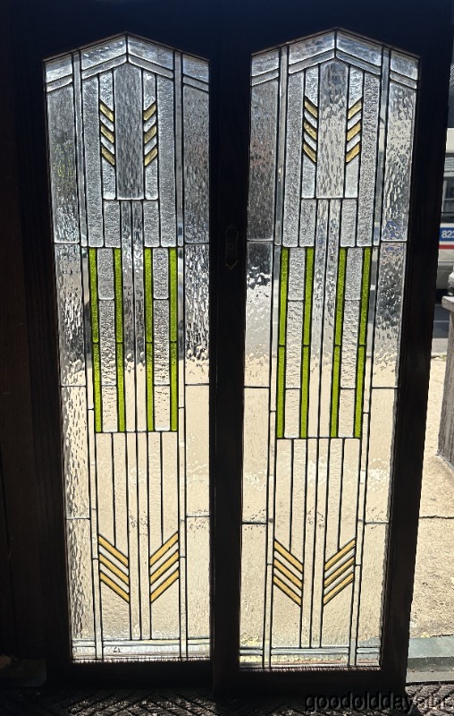 2 of 4 Arts & Crafts Prairie Style Stained Leaded Glass Cabinet Doors / Window 47x14