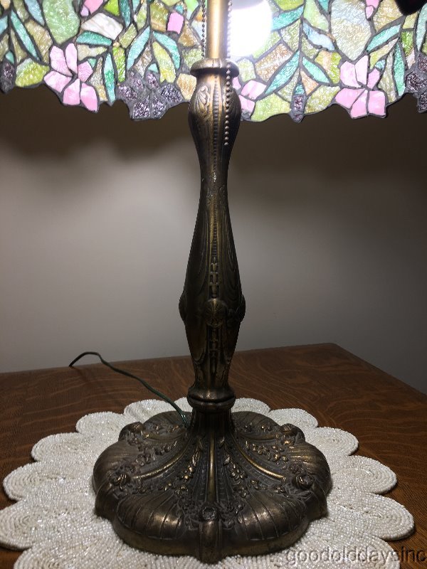 Antique Chicago Mosaic Table Lamp 1920s Stained Leaded Glass Shade