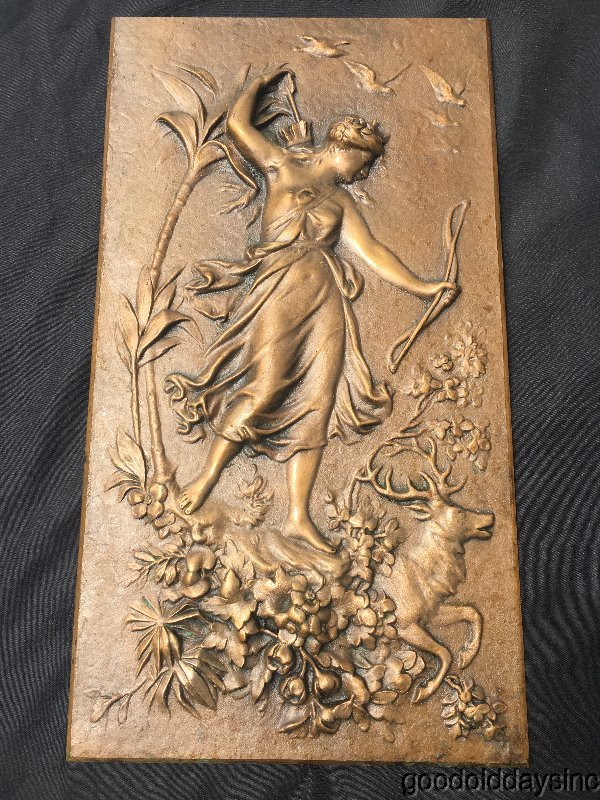 Antique Bronze Relief Plaque of Diana The Goddess of Wild Animals Circa 1890s