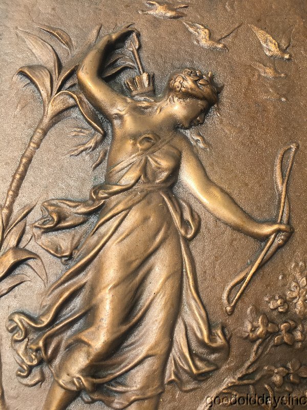 Antique Bronze Relief Plaque of Diana The Goddess of Wild Animals Circa 1890s