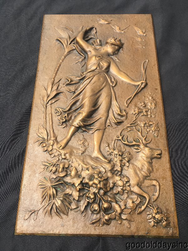 Antique Bronze Relief Plaque of Diana The Goddess of Wild Animals Circa 1890's