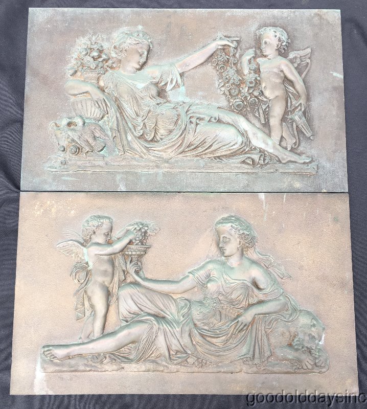 2+Antique+Bronze+Plaques+Metallic+Compress+Company+Boston+Mass.+Venus+and+Cupid