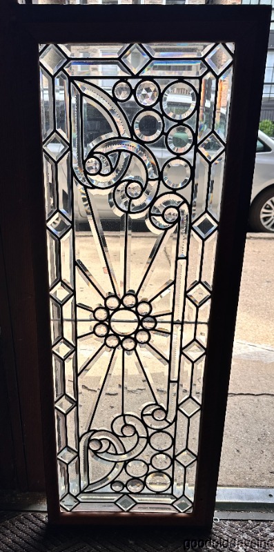 Antique 1890's Beveled Glass Transom Window w/ Jewels 52"x19"