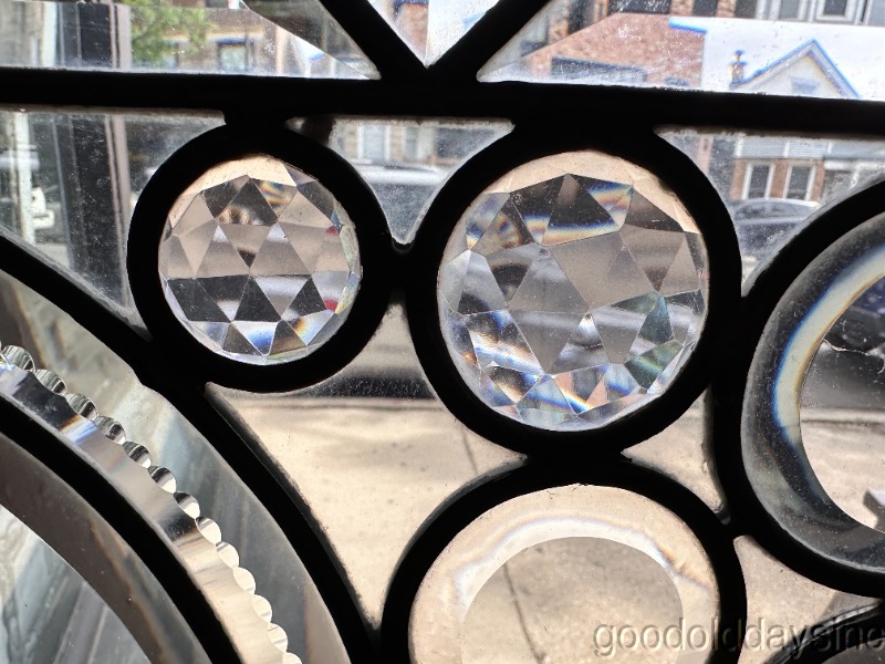 Antique 1890's Beveled Glass Transom Window w/ Jewels 52"x19"