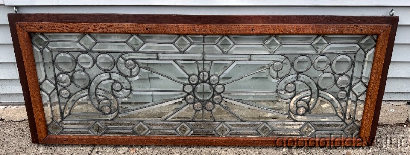 Antique 1890's Beveled Glass Transom Window w/ Jewels 52"x19"