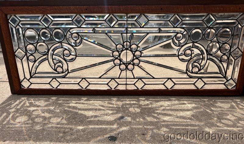 Antique 1890's Beveled Glass Transom Window w/ Jewels 52"x19"