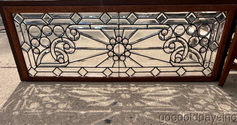 Antique 1890's Beveled Glass Transom Window w/ Jewels 52"x19"