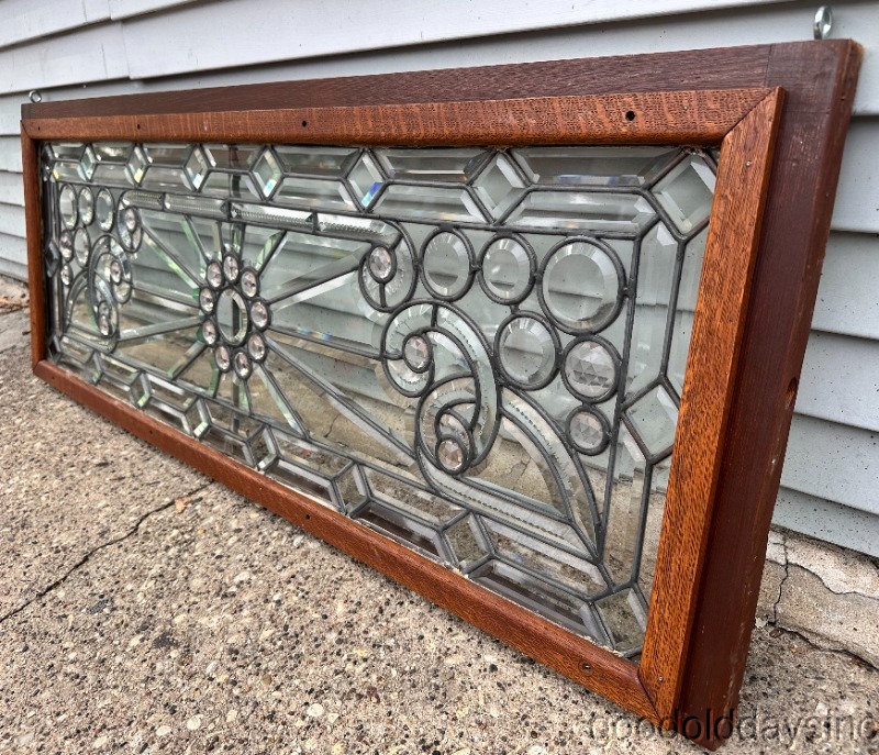 Antique 1890's Beveled Glass Transom Window w/ Jewels 52"x19"