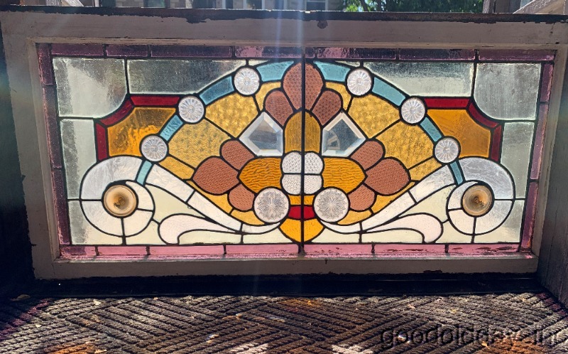 Antique Victorian Stained Leaded Glass Transom Window from Chicago 42" x 20"