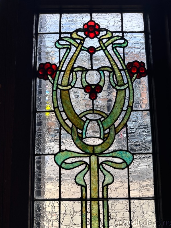 Wow Beautiful Pair of Art Nouveau Stained Leaded Glass Windows w/ Jewels